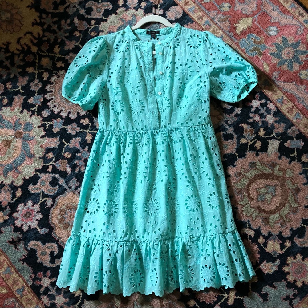 J. Crew Petite Puff Sleeve Eyelet Dress Size 8P NWOT
